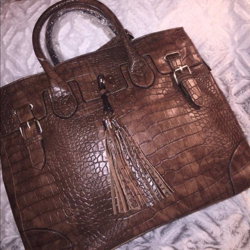 Faux Alligator Satchel Handbag
